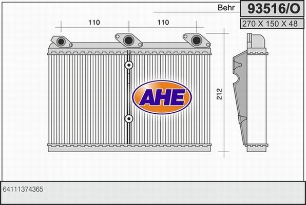 AHE 93516/O - Heat Exchanger, interior heating www.avaruosad.ee