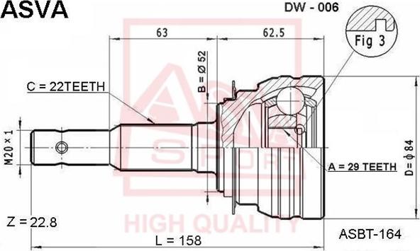 ASVA DW-006 - Jeu de joints, arbre de transmission www.avaruosad.ee