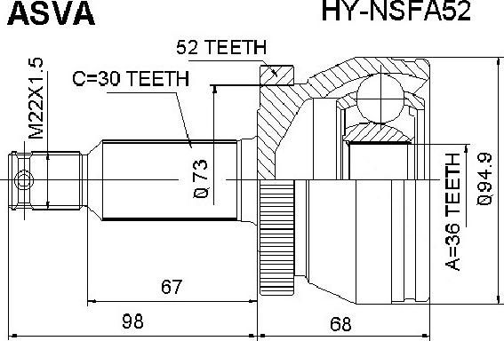 ASVA HY-NSFA52 - Joint Kit, drive shaft www.avaruosad.ee