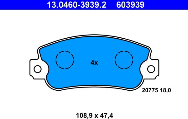 ATE 13.0460-3939.2 - Brake Pad Set, disc brake www.avaruosad.ee