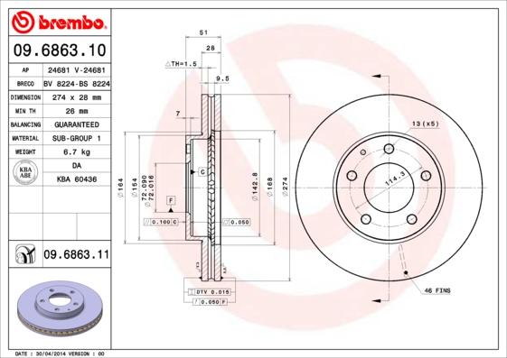 Brembo 09.6863.11 - Disque de frein www.avaruosad.ee