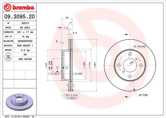 Brembo 09.3095.20 - Disco de freno www.avaruosad.ee