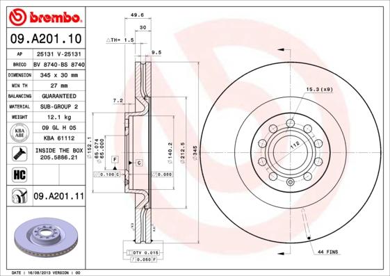 Brembo 09.A201.10 - Brake Disc www.avaruosad.ee