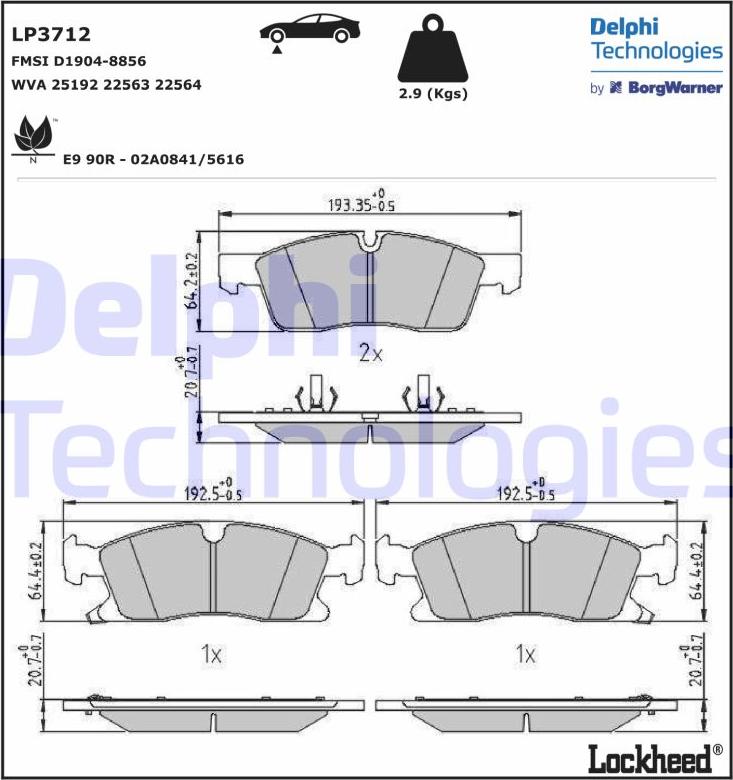 Delphi LP3712 - Bremžu uzliku kompl., Disku bremzes www.avaruosad.ee