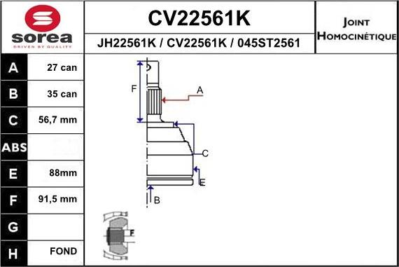 EAI CV22561K - Joint Kit, drive shaft www.avaruosad.ee