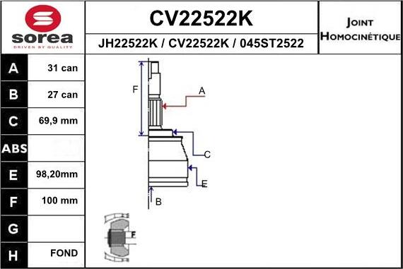 EAI CV22522K - Joint Kit, drive shaft www.avaruosad.ee