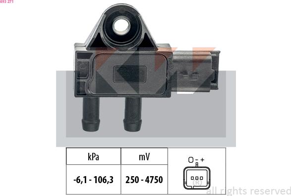 KW 493 271 - Sensor, exhaust pressure www.avaruosad.ee