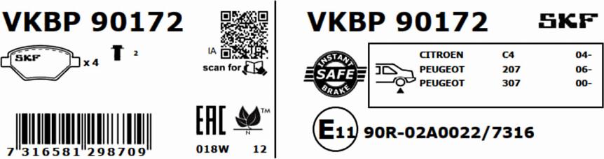 SKF VKBP 90172 - Bremžu uzliku kompl., Disku bremzes www.avaruosad.ee