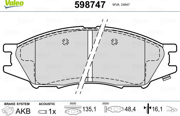 Valeo 598747 - Bremžu uzliku kompl., Disku bremzes www.avaruosad.ee