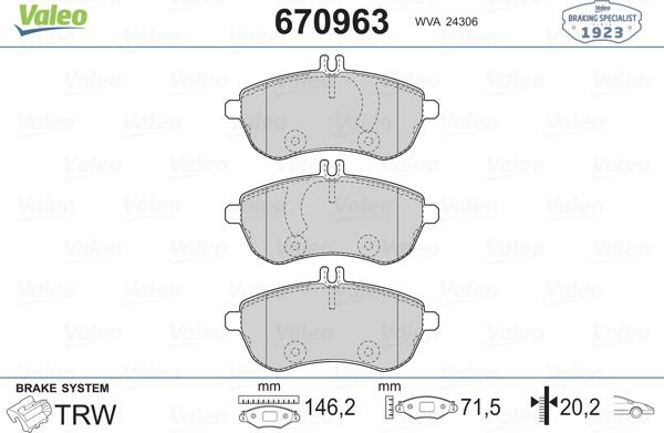 Valeo 670963 - Bremžu uzliku kompl., Disku bremzes www.avaruosad.ee