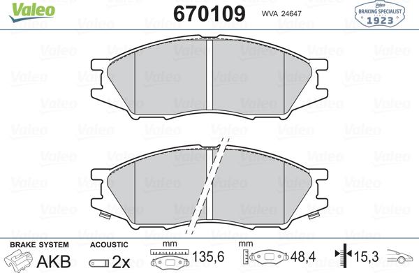 Valeo 670109 - Bremžu uzliku kompl., Disku bremzes www.avaruosad.ee