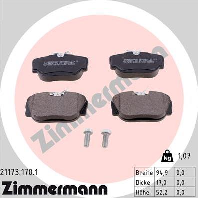 Zimmermann 21173.170.1 - Brake Pad Set, disc brake www.avaruosad.ee