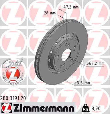 Zimmermann 280.3191.20 - Disco de freno www.avaruosad.ee