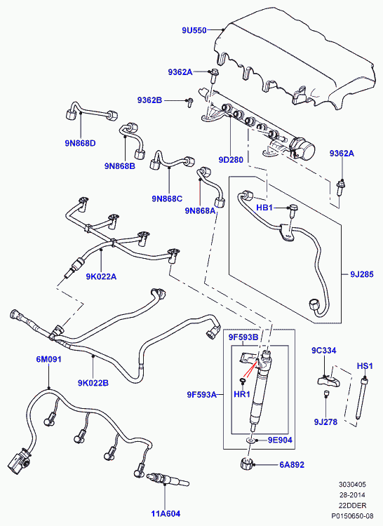 Land Rover LR000684 - Fuel injectors and pipes, 2.2 single turbo diesel, l550 discover: 4 pcs. www.avaruosad.ee