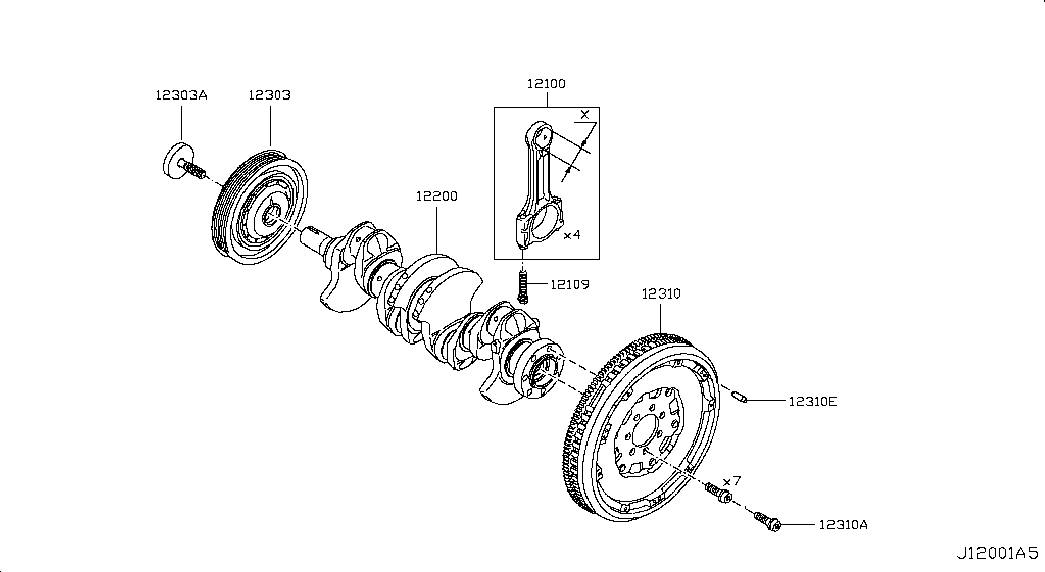 NISSAN 12315-00QAK - Piston,crankshaft & flywheel; illustration: 07 pcs. www.avaruosad.ee