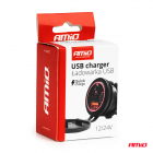 Chargeur 2x USB-C et USB 12/24V rouge