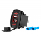 Chargeur 2xprise USB 12/24V fond rouge