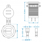 2xUSB-pistoke 2100mA upotettu 12/24V
