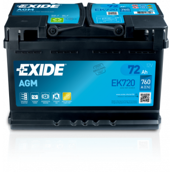 Exide AGM 72Ah 760A 278x175x190-+, S106-EK720