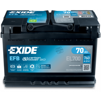 Exide EFB 70Ач 760А 278x175x190-+, S106-EL700