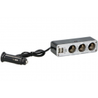 Laturi 12/24V, 2 USB-liitintä + 3 savuke.