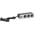 Laturi 12/24V, 2 USB-liitintä + 3 savuke.