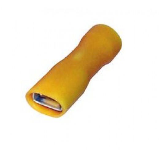 Johdinliitin keltainen 6,3 x 0,8 mm pinnoitettu. Myyntipakkaus 100 kpl