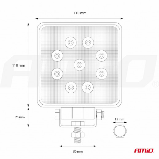 Työvalo neliö AWL07 9 LED FLOOD 9-36V Amio