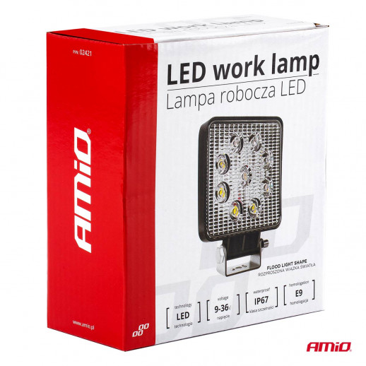 Työvalo neliö AWL07 9 LED FLOOD 9-36V Amio