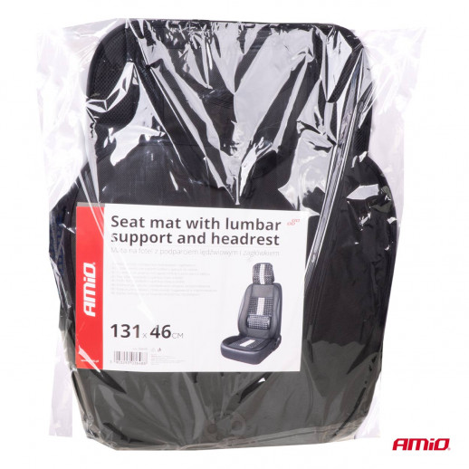 Istuinpäällinen puupalloilla ristiseläntuella 131x46cm mustavalkoraidalla Amio