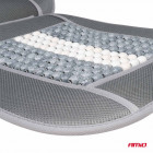 Istuinpäällinen puupalloilla ristiseläntuella 131x46cm harmaa-valkoinen raita Amio