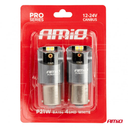 LED CANBUS PRO series BA15S P21W 4x3030 SMD White 12/24V AMIO