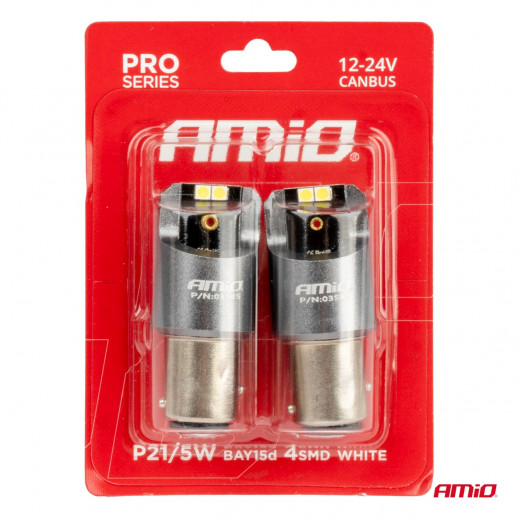 LED CANBUS PRO series BAY15D P21/5W 4x3030 SMD White 12/24V AMIO
