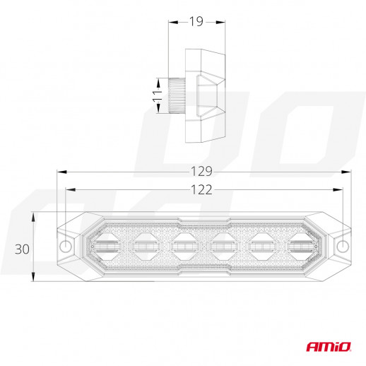 Vilkkuva neliömäinen vilkkuvalo 6x3W LED R65 R10 12/24V Amio