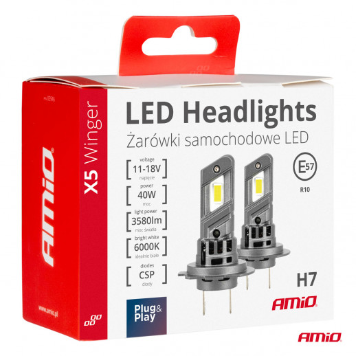 LED strålkastare H7 X5 serie WINGER ventil 40W Amio