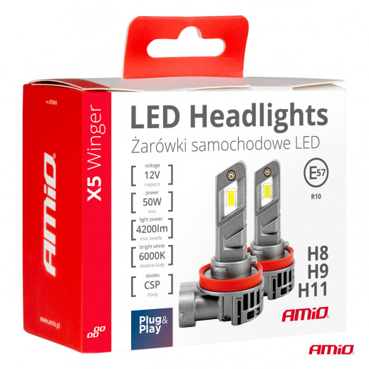 LED-ajovalot H8/9/11 X5 sarja WINGER vent 50W Amio