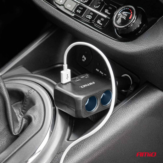 Sigaretisüütaja hargmik 2-auguga 2x USB A 1x USB C 12/24V 100W 180°Amio