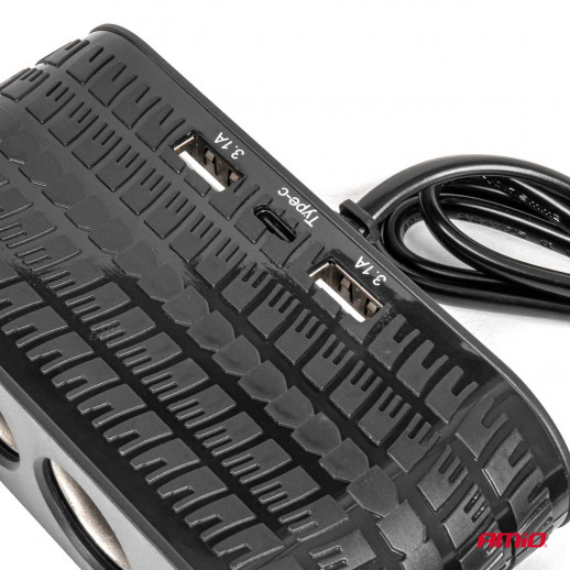 Sigaretisüütaja hargmik 4-auguga 2x USB A 1x USB C 12/24V 120W 80cm Amio