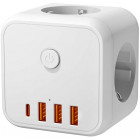 HARUPESA 3 PESA+3 USB-A+1 USB-C. MAANDUSEGA LÜLITIGA VALGE 16A KOBI