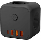 HARUPESA 3 PESA+3 USB-A+1 USB-C. MAANDUSEGA LÜLITIGA MUST 16A KOBI