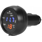 VOLTMÈTRE + THERMOMÈTRE + CHARGEUR USB 2.1A 12/24V CARMOTION