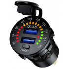 VOLTMÈTRE + CHARGEUR 2XUSB AVEC INTERRUPTEUR 3.0A 12V. CARMOTION ENCASTRÉ