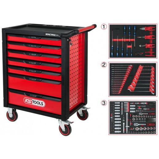 215-PIECE TOOL TROLLEY WITH TOOLS RACINGLINE 7-DRAWER RED/BLACK KS TOOLS