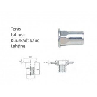 ЗАКЛЕПОЧНАЯ ГАЙКА M10 ШЕСТИГРАННАЯ С ШИРОКОЙ ГОЛОВКОЙ СТАЛЬНАЯ, 999045958