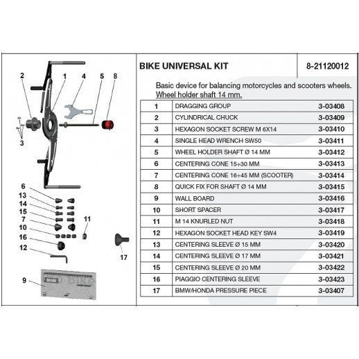 BALANCE BENCH MOTORCYCLE ADAPTER KIT WITH 14MM SHAFT CORGHI
