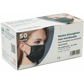 AIZSARGMASKA 3-SLĀŅU. BEZ PŪKĀM. MELNĀ IEPAKOJUMS 50 M+, FIN89117