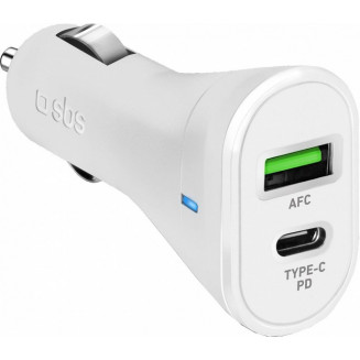 CIGARETTE SOCKET 12V 20W USB-C PD + USB-2.1.A WHITE (CHARGER SOCKET), TECRPD20W