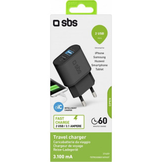 CHARGER 2XUSB BLACK SBS, TETR2USB31AFAST